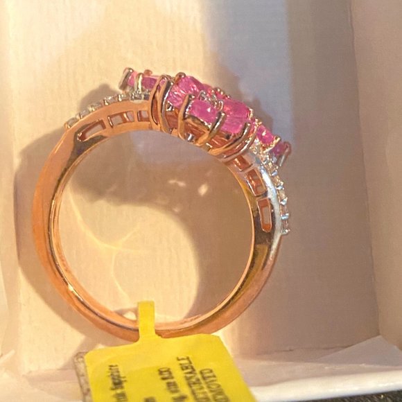 Pink Sapphire and Diamonds Floral Silver Ring, Size 8 - Picture 3 of 7
